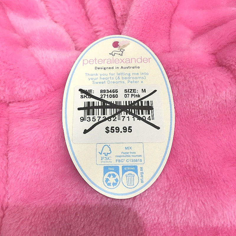 Peter Alexander Bunny Dog Fluffy Soft Fleecey Pink Hoodie Size Medium NEW