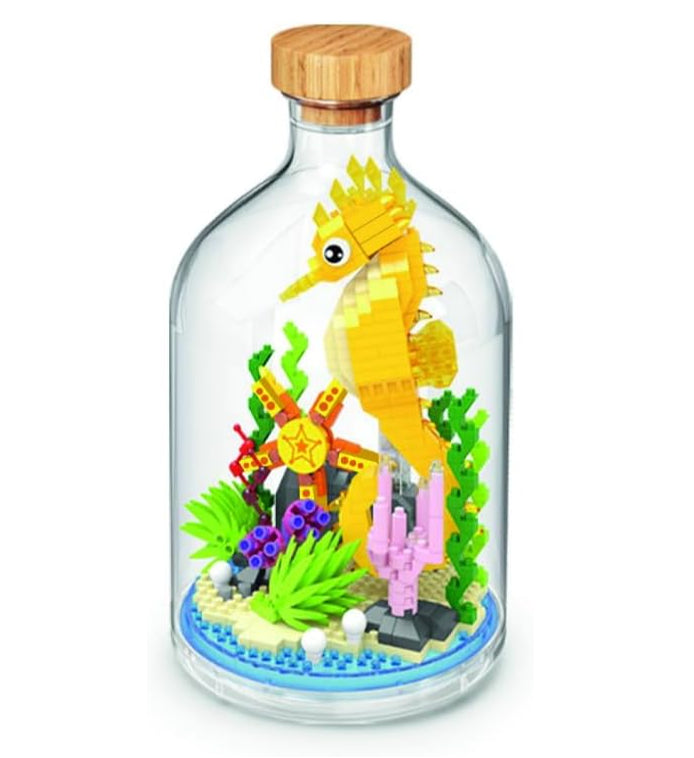 WiseHawk Miniature Seahorse Lego Blocks Figurine With Clear Display Jar
