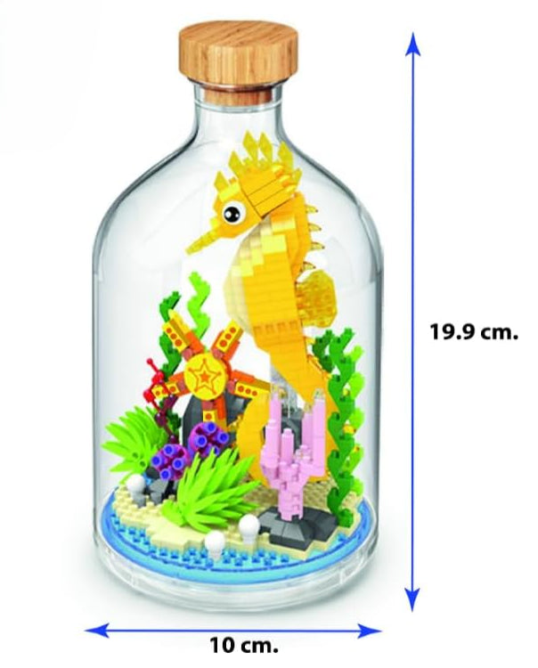 WiseHawk Miniature Seahorse Lego Blocks Figurine With Clear Display Jar