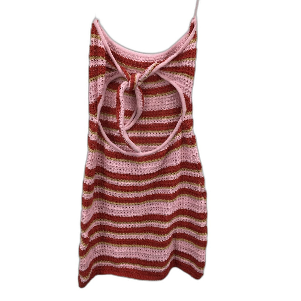 Subtitled Crochet Knit Tie Back Pink & Red Beach Mini Dress Ladies Size Small