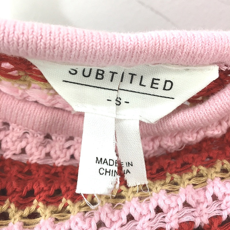 Subtitled Crochet Knit Tie Back Pink & Red Beach Mini Dress Ladies Size Small