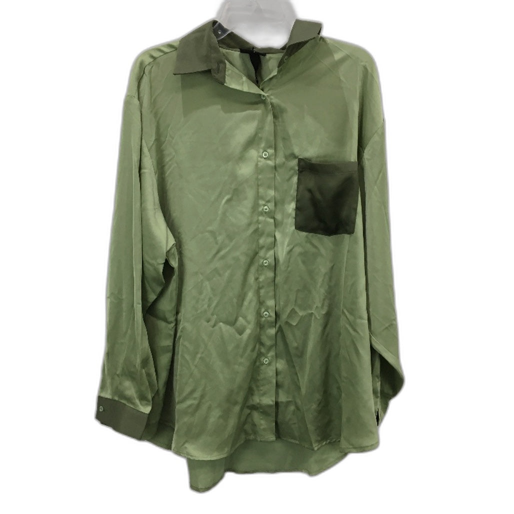 Alice In The Eve Juniper Silky Green Long Sleeve Button Up Dress Shirt Mens Sz M