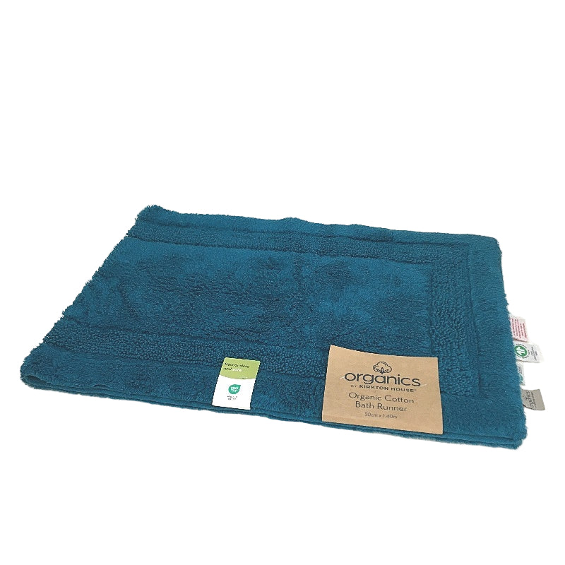 Organics By Kirkton House Cotton Ocean Teal Blue Bath Runner Mat 50 x 140cm NEW