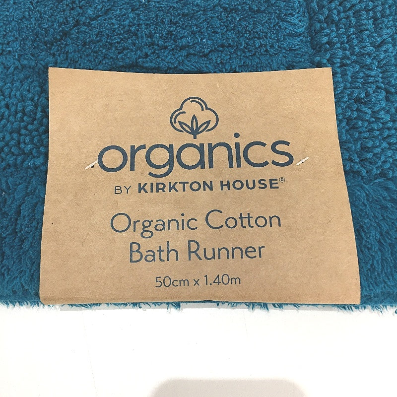 Organics By Kirkton House Cotton Ocean Teal Blue Bath Runner Mat 50 x 140cm NEW