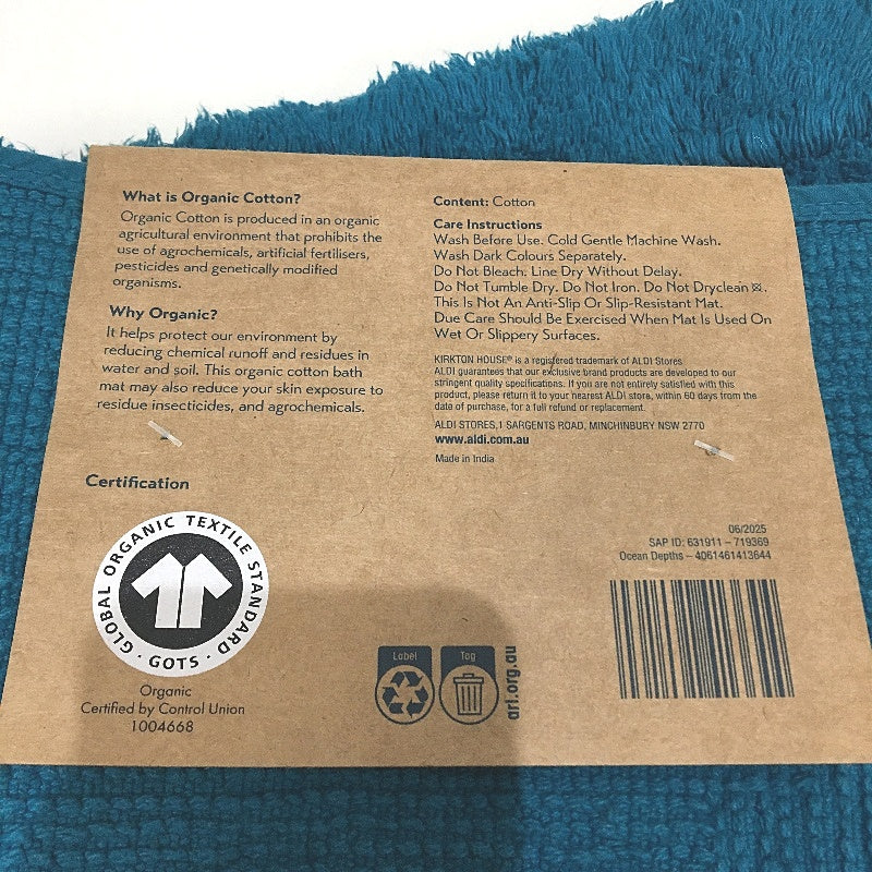 Organics By Kirkton House Cotton Ocean Teal Blue Bath Runner Mat 50 x 140cm NEW