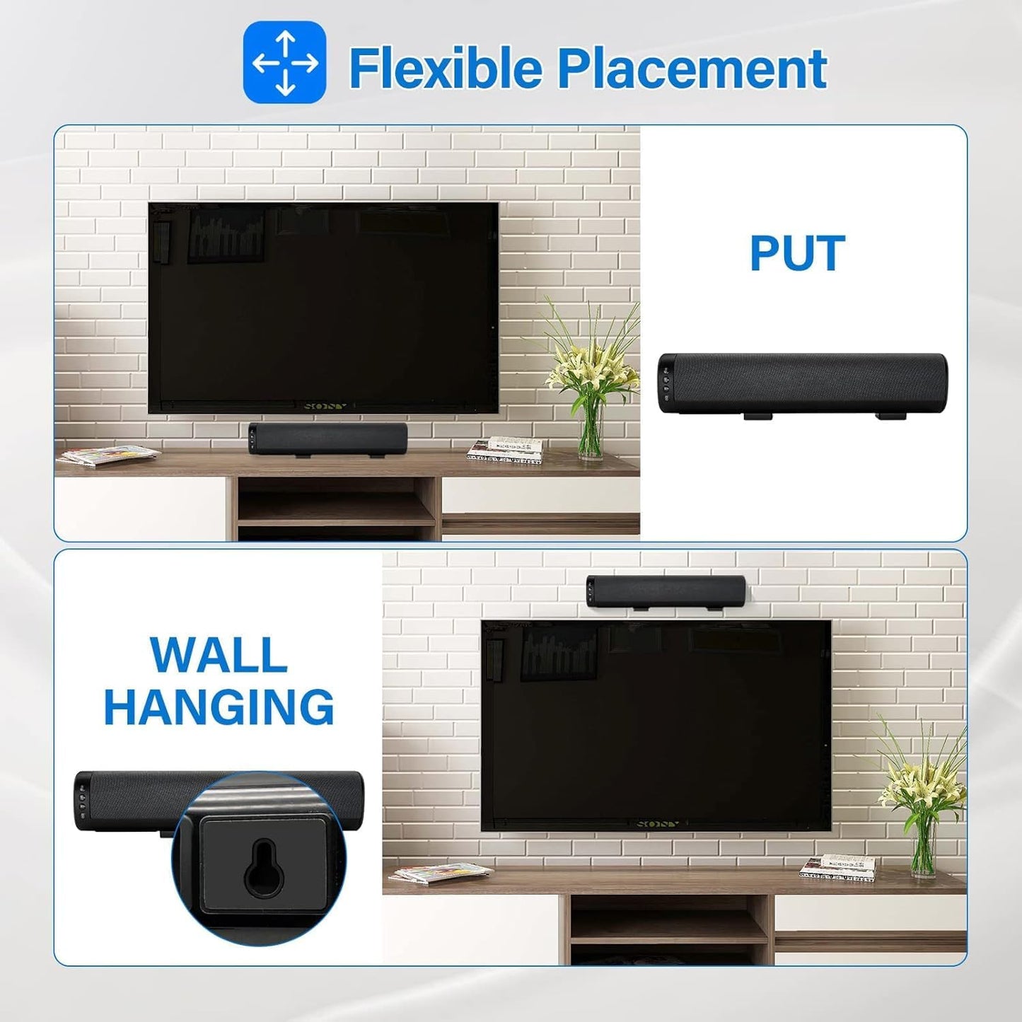 16 Inch 50W Compact Mini TV HiFi Bluetooth Sound Bar Speaker NEW