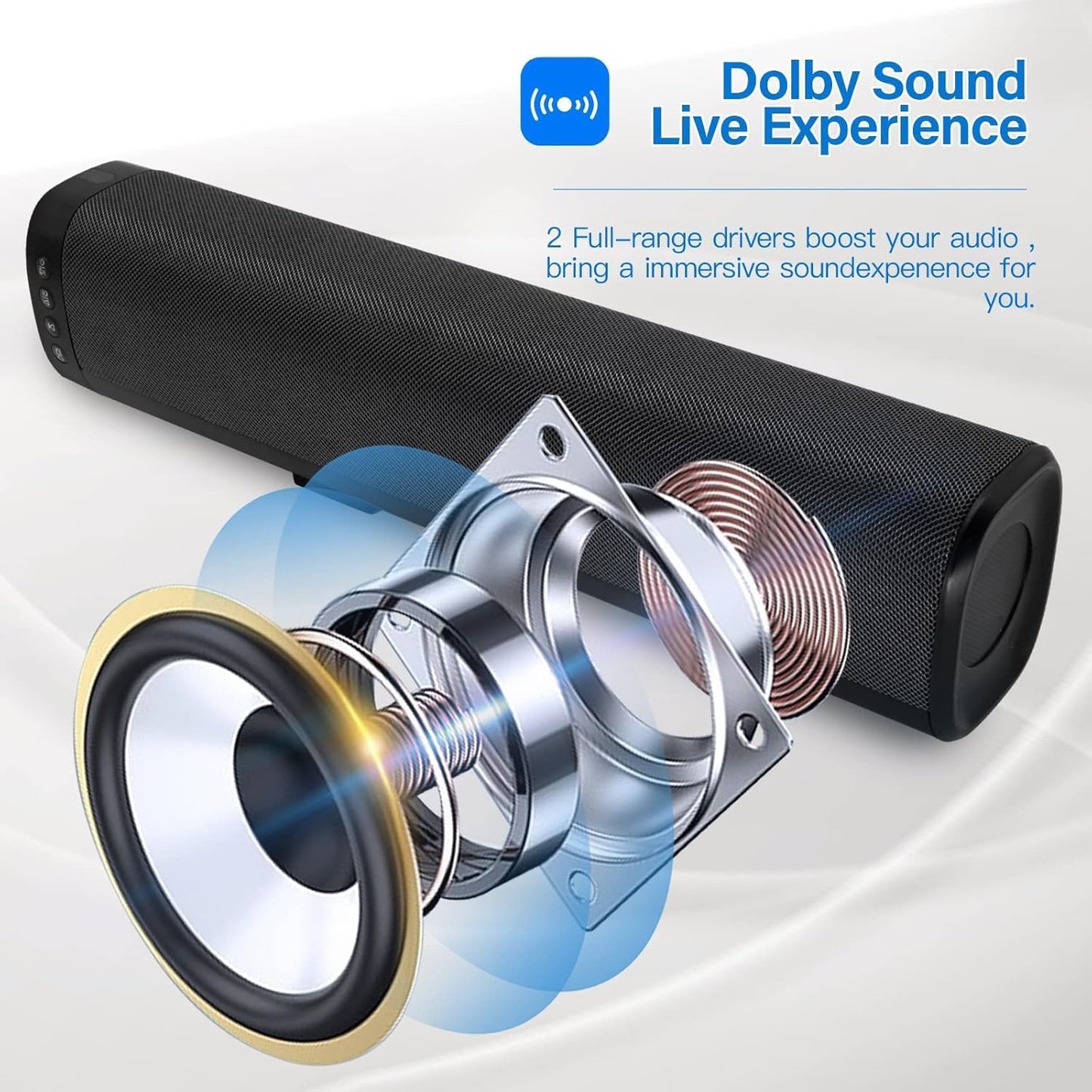 16 Inch 50W Compact Mini TV HiFi Bluetooth Sound Bar Speaker NEW