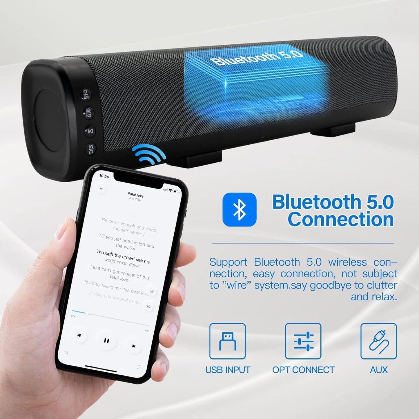 16 Inch 50W Compact Mini TV HiFi Bluetooth Sound Bar Speaker NEW