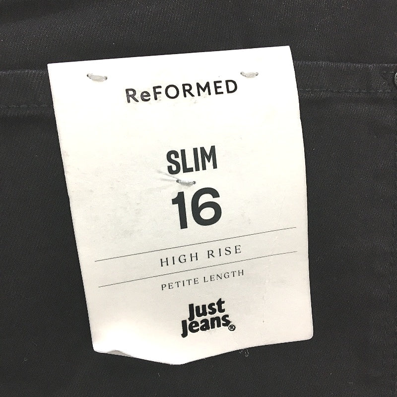 Just Jeans ReFormed Slim High Rise Black Denim Jeans Ladies Sz AU 16 Petite NEW