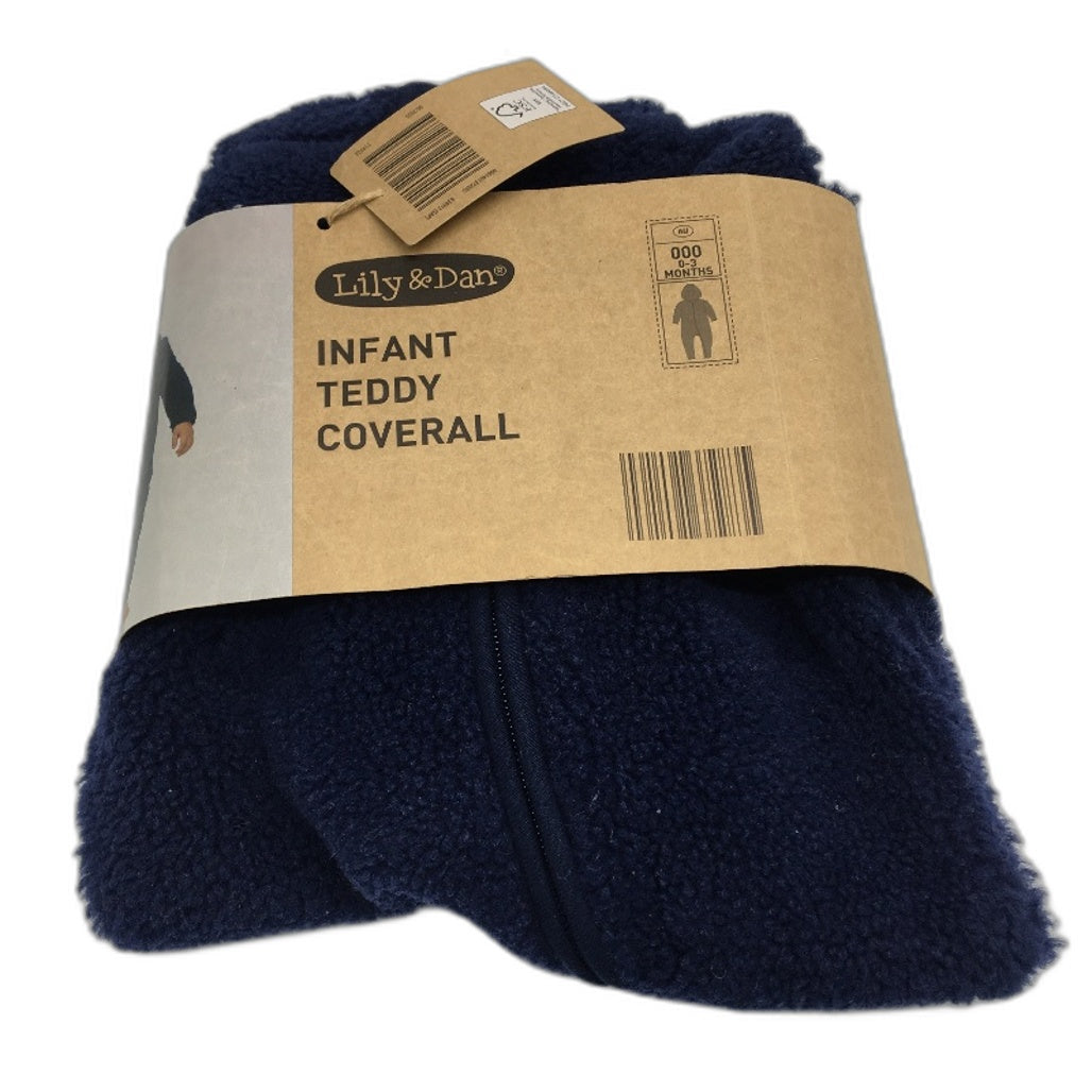 Lily & Dan Navy Blue Teddy Coverall One Piece Suit Babies Size 000 0-3 Month NEW