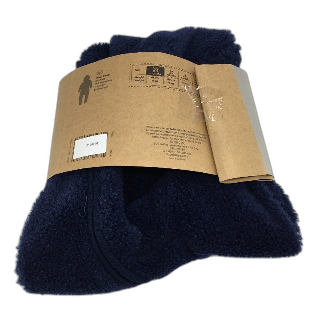 Lily & Dan Navy Blue Teddy Coverall One Piece Suit Babies Size 000 0-3 Month NEW