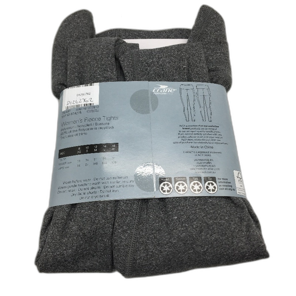 Crane Performance Grey Marle Fitness Full Length Fleece Tights Size XS NEW