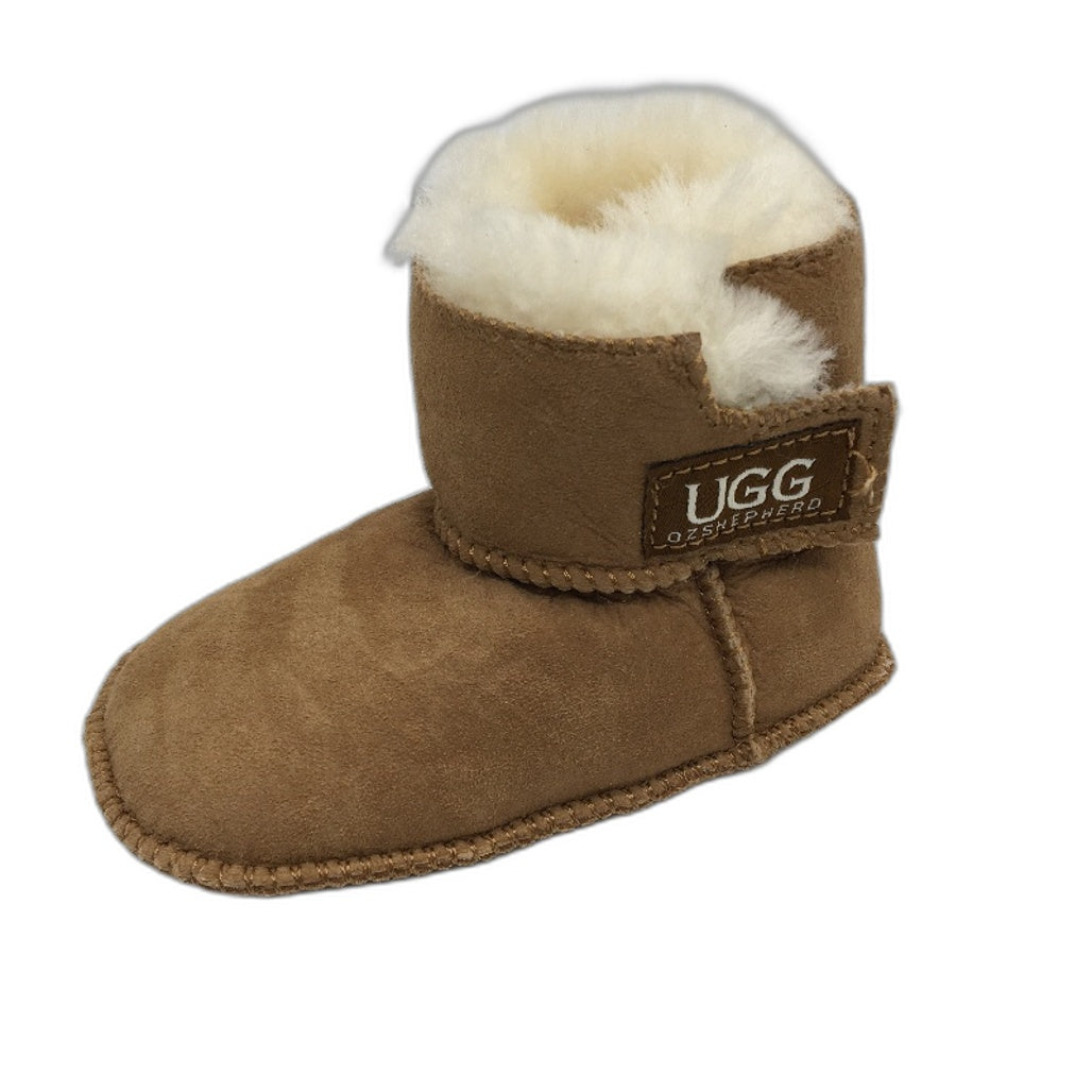 UGG Oz Shepherd Baby Toddler Chesnut Tan Sheepskin Wool Booties Size L NEW