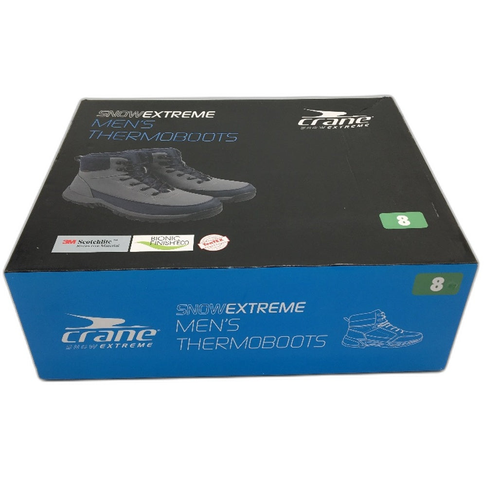 Crane Snow Extreme Thermoboots Fleece Lined Lace Up Grey Navy Mens Size 8 NEW