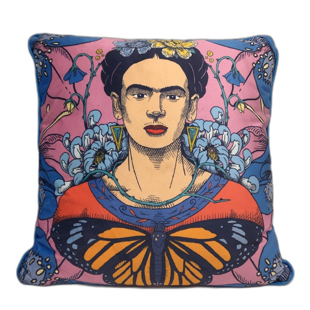 Frida Kahlo Blue Toned Butterfly Floral Cusion Removable Washable Cover NEW