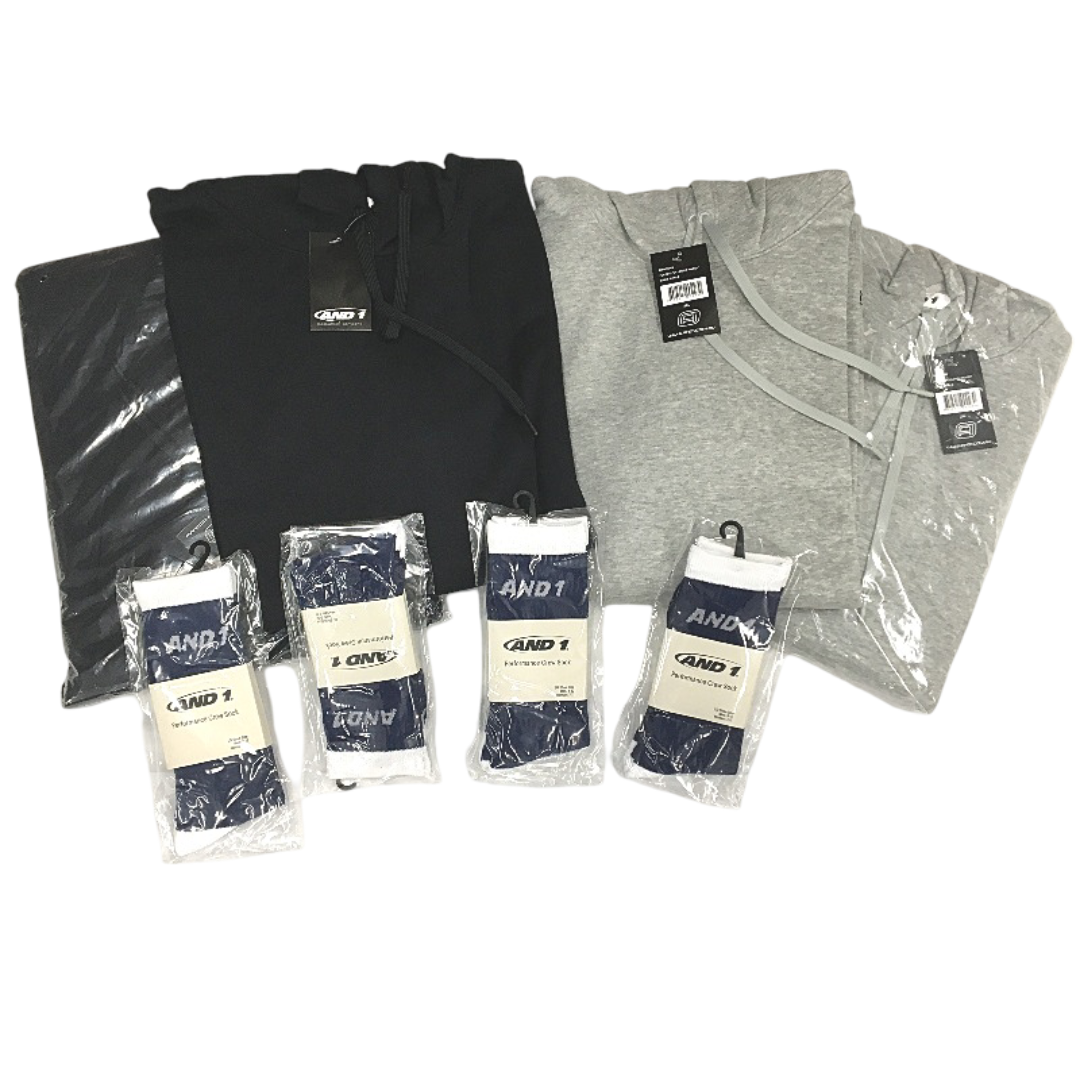 AND1 8pc Grey and Black Hoodies & LRG Navy Socks Unisex Size 2XL