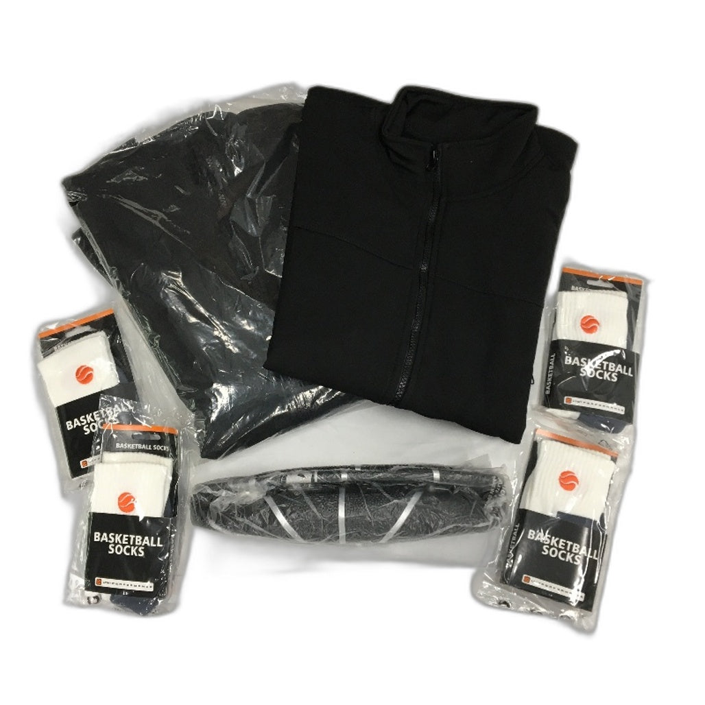 AND1 7pc Black Zip Jackets, SML LTWT Socks and Basketball Unisex Size XS