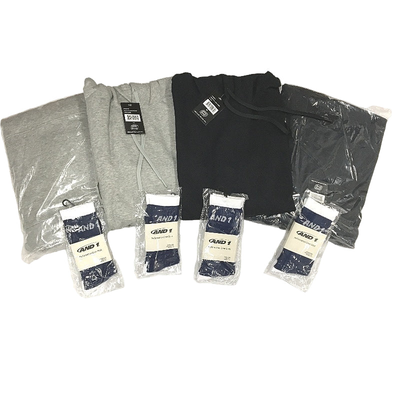 AND1 8pc Navy&Black Hoodies and SML&LRG Navy Socks Unisex Size 2XL
