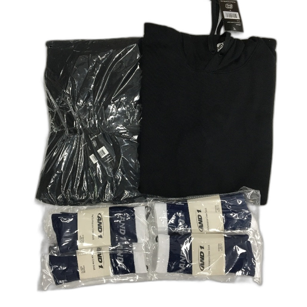 AND1 6pc Black Hoodies and LRG Navy Socks Activewear Set Unisex Size XL