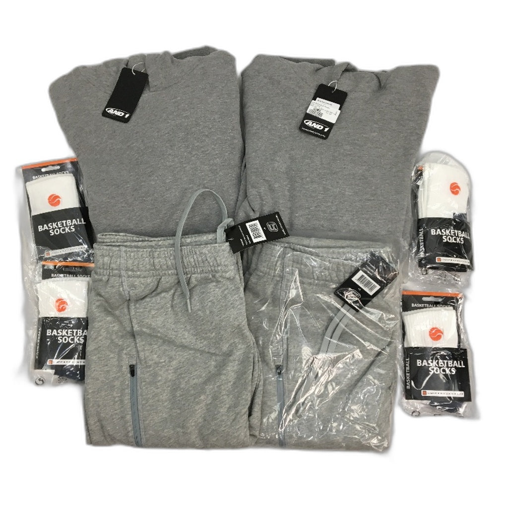 AND1 8pc Grey V2 Hoodies, Trackpants and SML LTWT Socks Unisex Size Large
