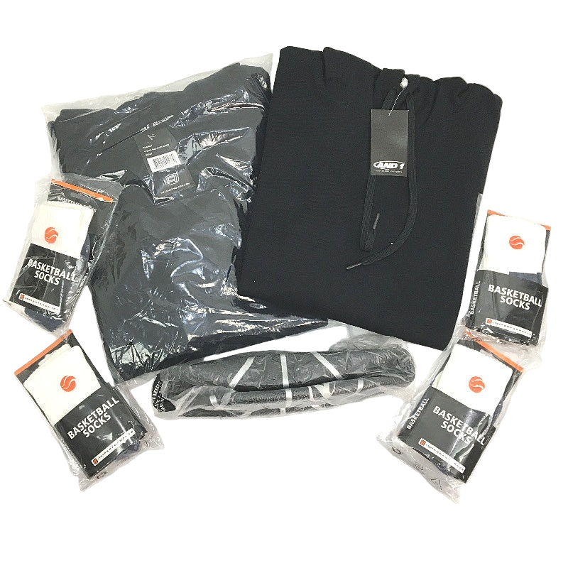 AND1 7pc Black Hoodies, SML LTWT Socks and Basketball Set Unisex Size Large