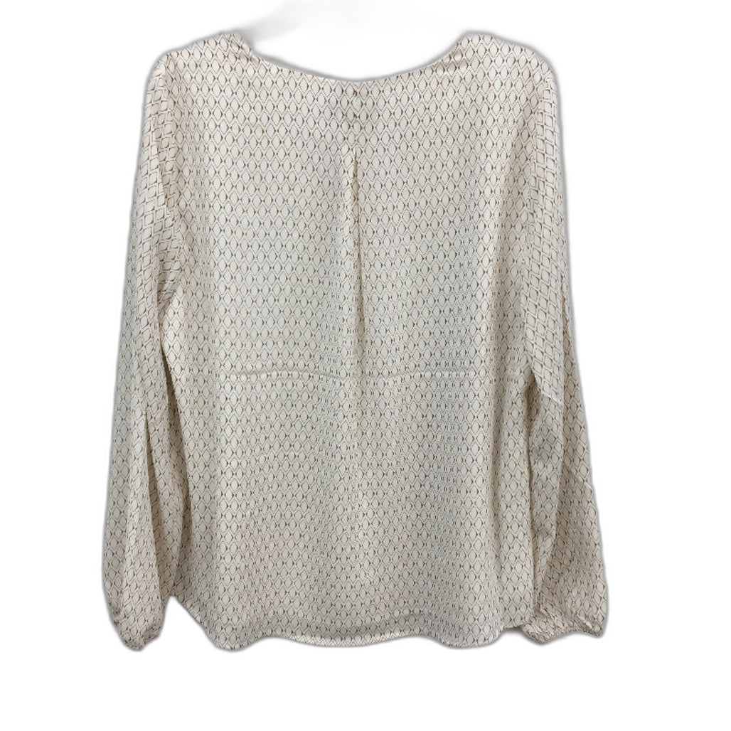 Jacqui E Elly V Neck Diamond Geo White Brown Blouse Ladies Size AU 16 NEW