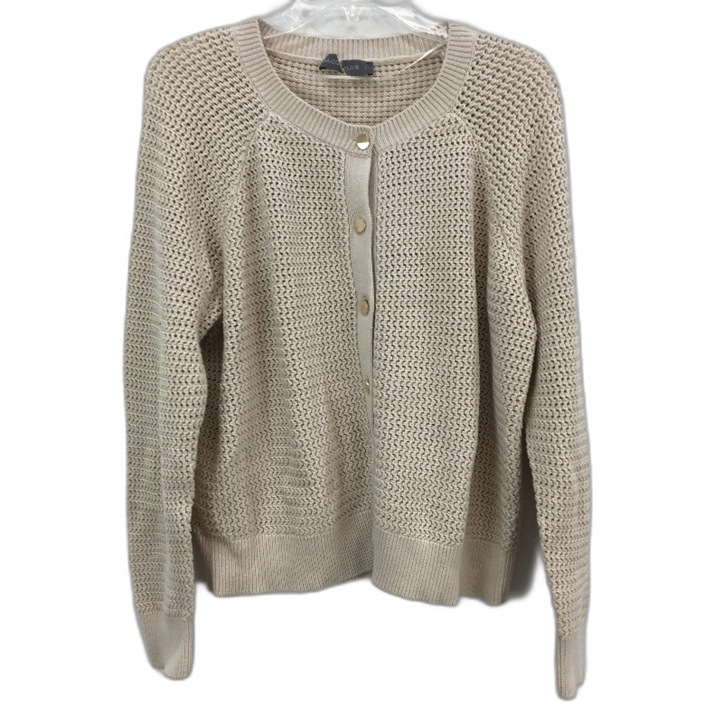 Jacqui E Adina Open Knit Beige Gold Button Mid Cardi Ladies Size Large NEW