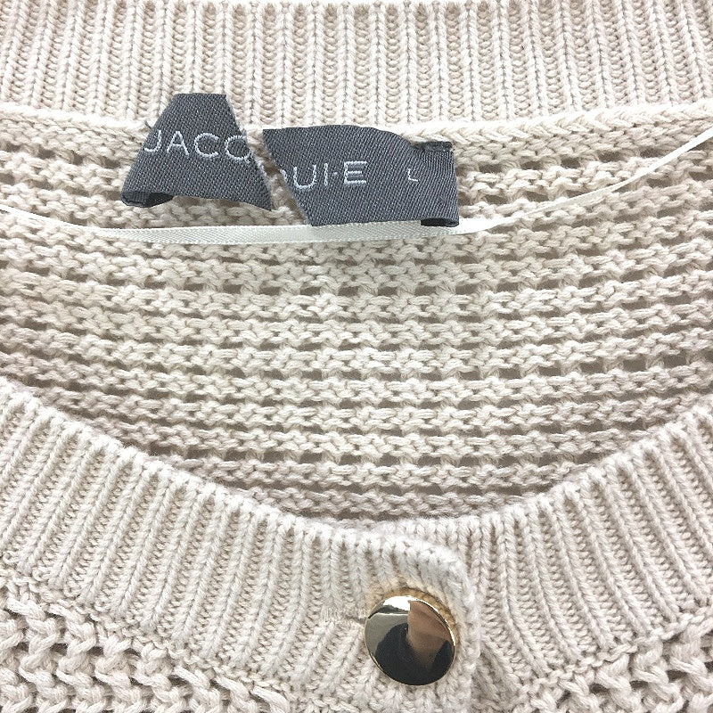 Jacqui E Adina Open Knit Beige Gold Button Mid Cardi Ladies Size Large NEW