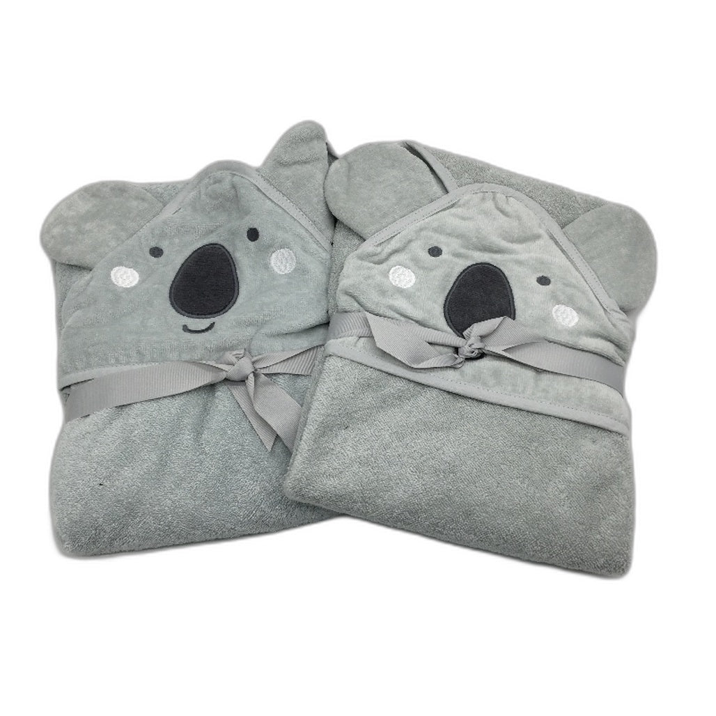 Kids By Kirkton House 2 Pack 100% Cotton Koala Soft Hooded Wrap Towels NEW