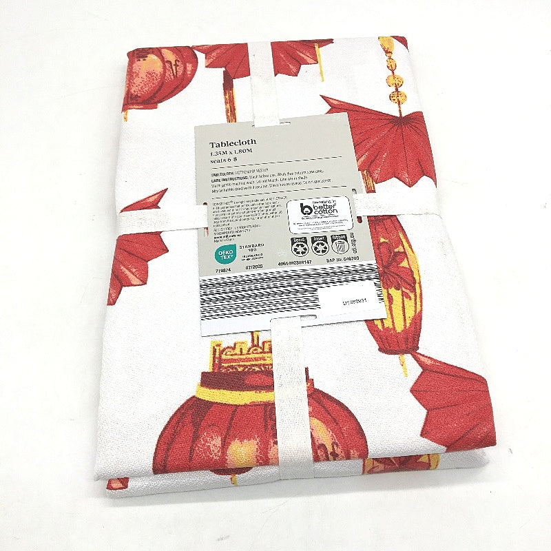 Peppertree Oriental Lantern Rectangle Cotton Blend Tablecloth 135 x 180cm NEW