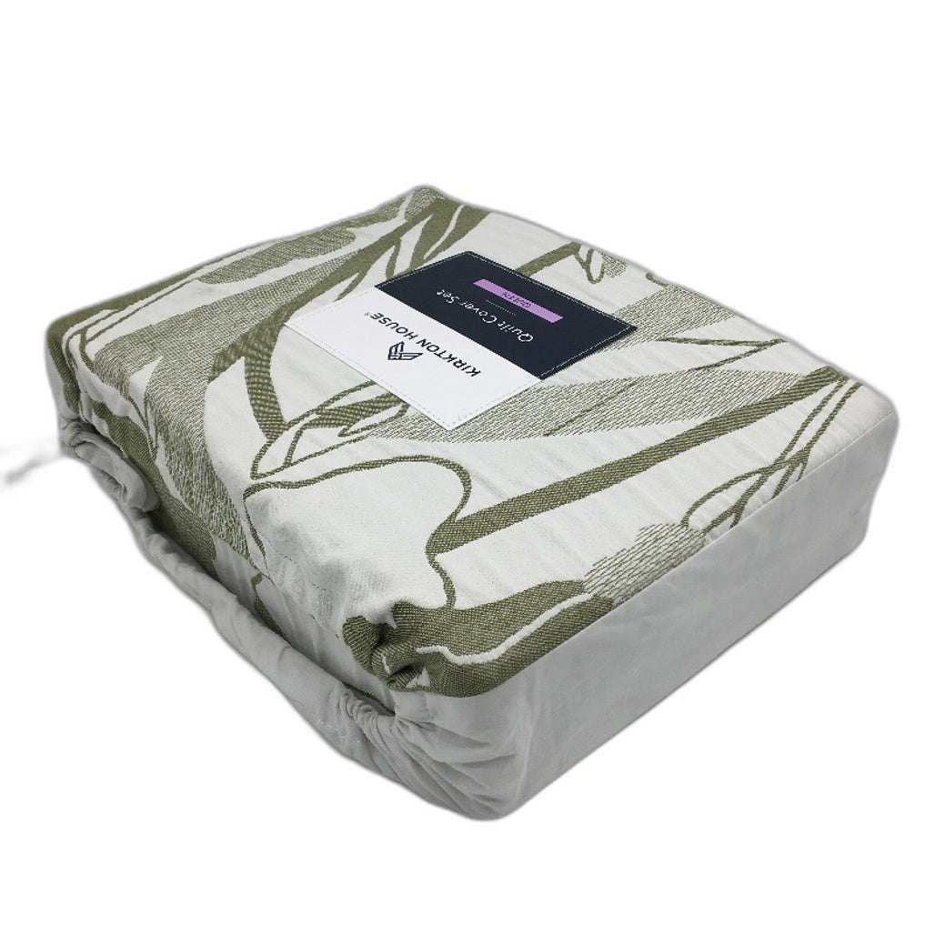 Kirkton House Cotton Blend Olive Green Textured Quilt Cover Set QUEEN Size NEW
