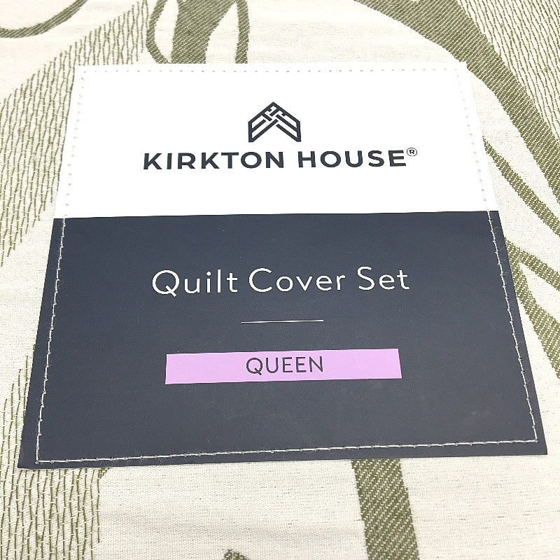 Kirkton House Cotton Blend Olive Green Textured Quilt Cover Set QUEEN Size NEW