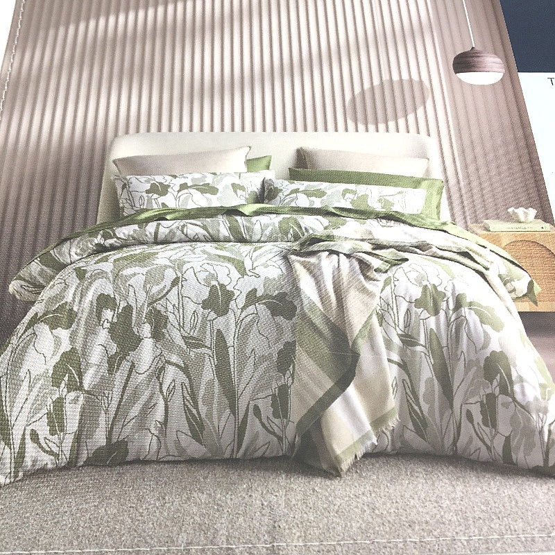 Kirkton House Cotton Blend Olive Green Textured Quilt Cover Set QUEEN Size NEW