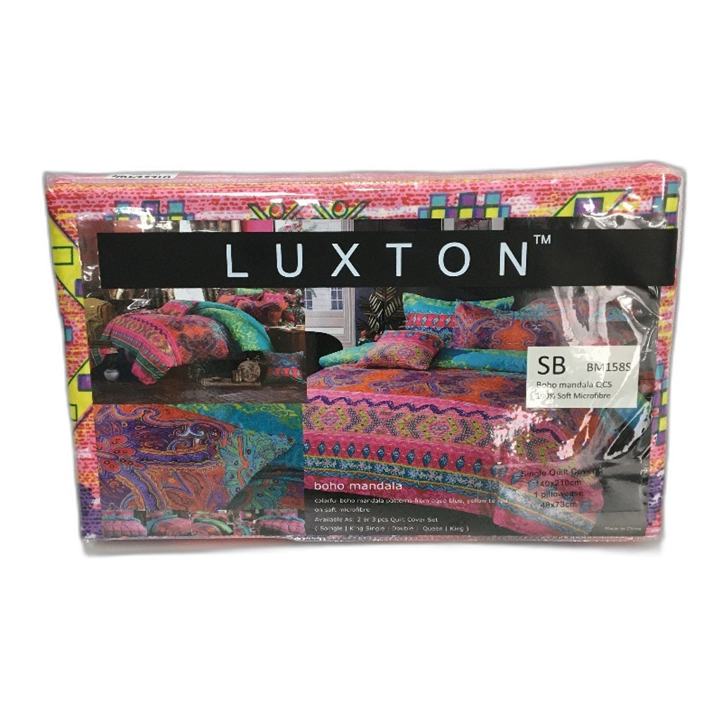 Luxton Soft Microfibre Mutlocoloured Boho Mandala Quilt Cover Set SINGLE Bed NEW