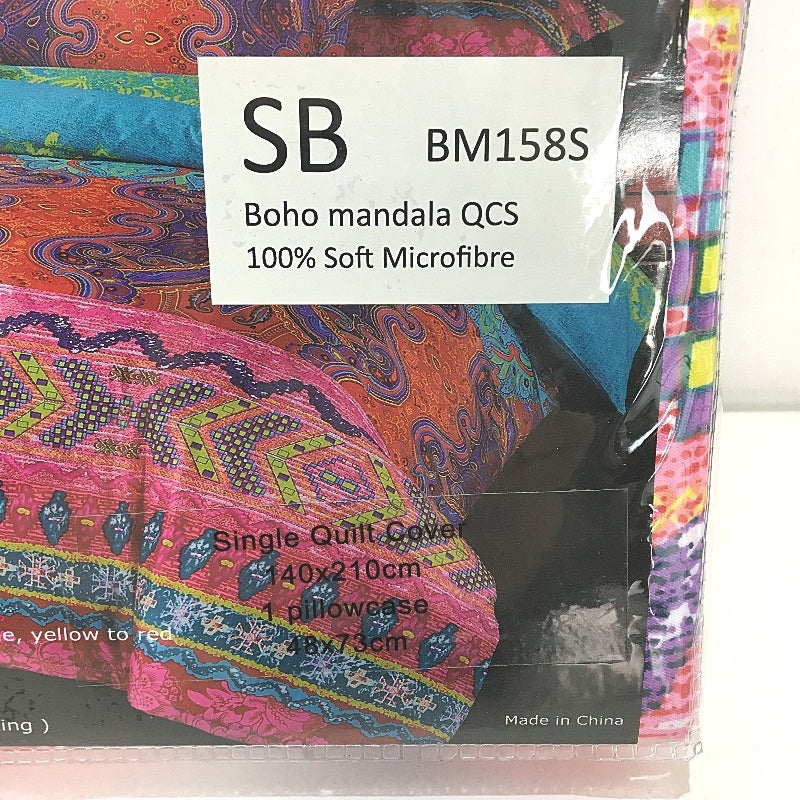 Luxton Soft Microfibre Mutlocoloured Boho Mandala Quilt Cover Set SINGLE Bed NEW
