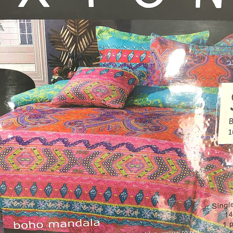 Luxton Soft Microfibre Mutlocoloured Boho Mandala Quilt Cover Set SINGLE Bed NEW