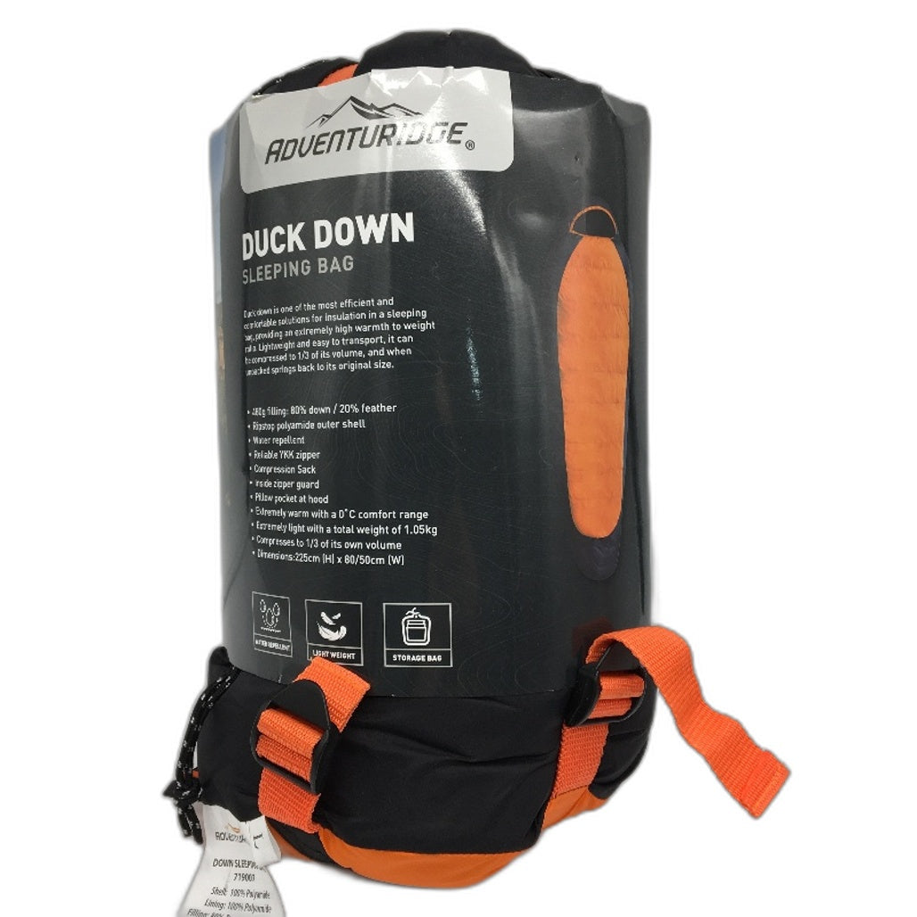 Adventuridge Black Water Repellent Lightweight Duck Down Sleeping Bag Left NEW