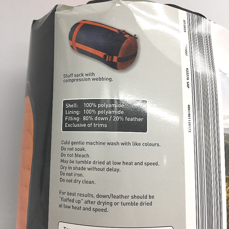 Adventuridge Black Water Repellent Lightweight Duck Down Sleeping Bag Left NEW