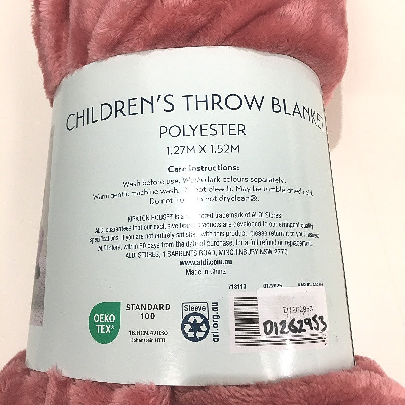 Kirkton House Super Soft Fleece Childrens Rose Pink Throw Blanket 1.27x1.52m NEW