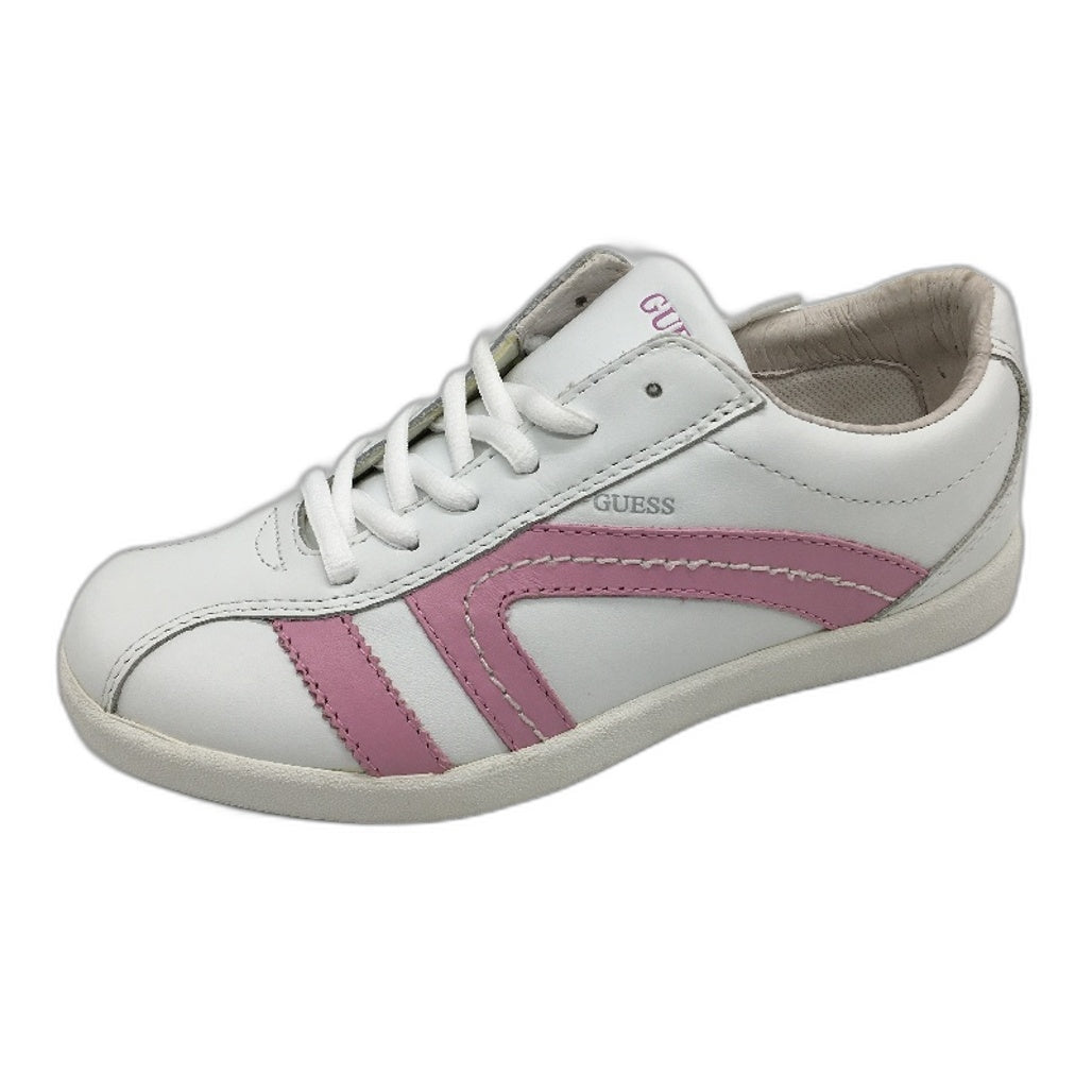 Guess Leather White & Pink Stripe Sneaker Shoe Girls Youth/Adult Size US 4 EUR 36 NEW