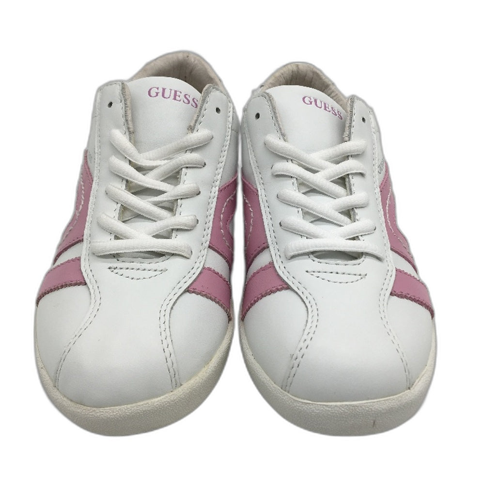 Guess Leather White & Pink Stripe Sneaker Shoe Girls Youth/Adult Size US 4 EUR 36 NEW