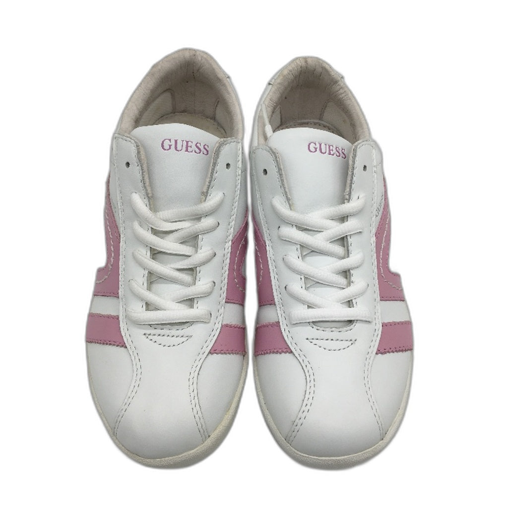 Guess Leather White & Pink Stripe Sneaker Shoe Girls Youth/Adult Size US 4 EUR 36 NEW