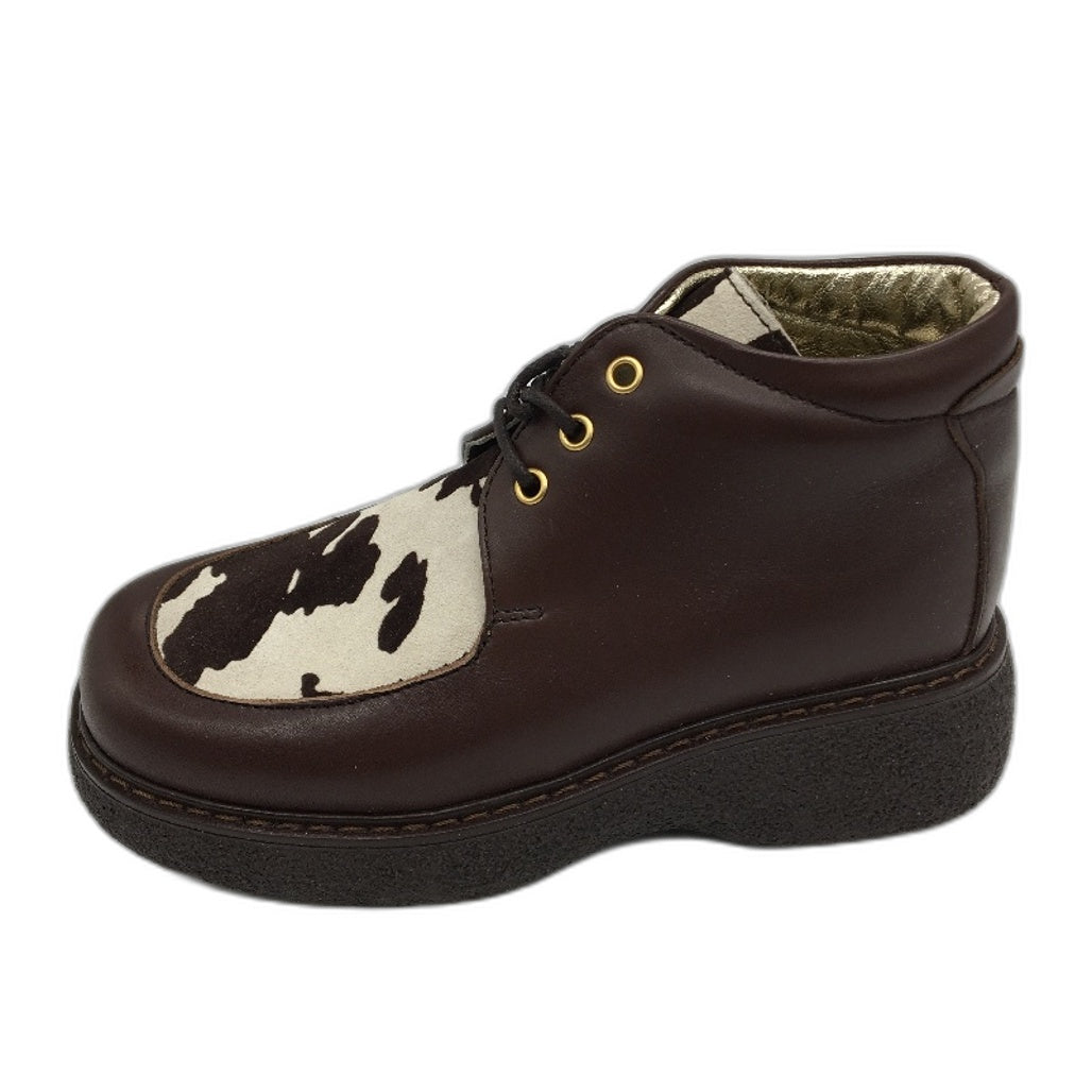Jolie Amie Sambaru Brown Cow Print Leather Kids Boots Sz US 10.5 EUR 27 NEW
