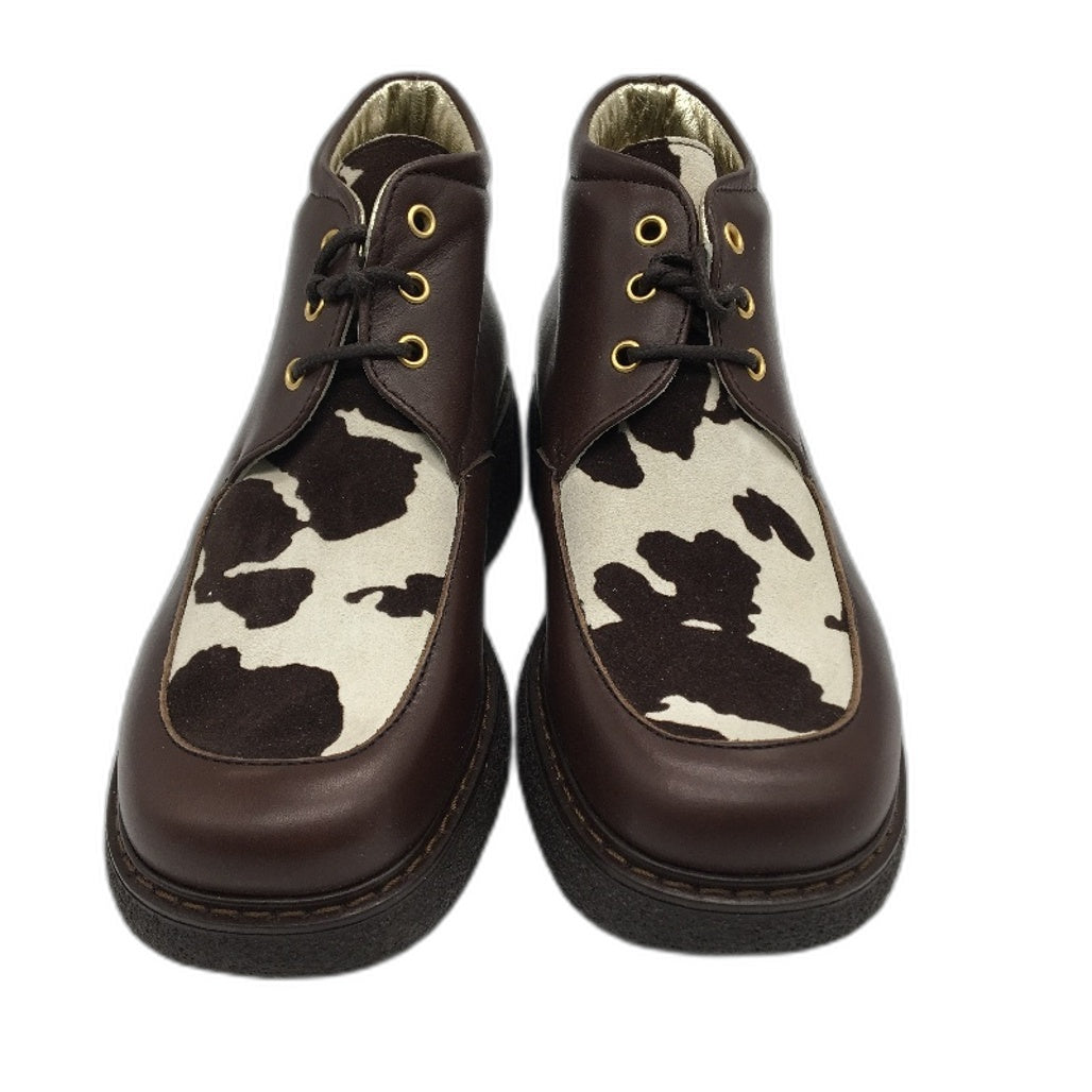 Jolie Amie Sambaru Brown Cow Print Leather Kids Boots Sz US 10.5 EUR 27 NEW
