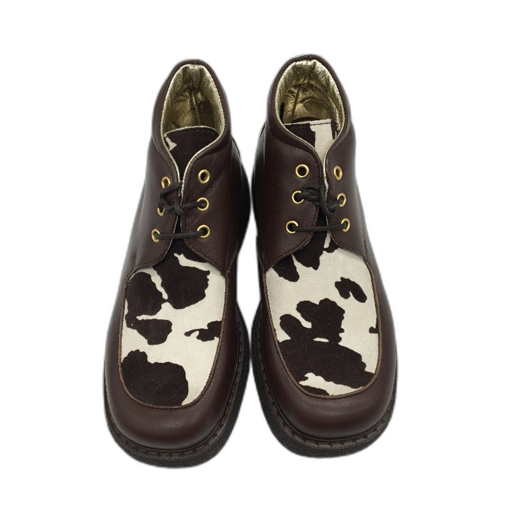 Jolie Amie Sambaru Brown Cow Print Leather Kids Boots Sz US 10.5 EUR 27 NEW