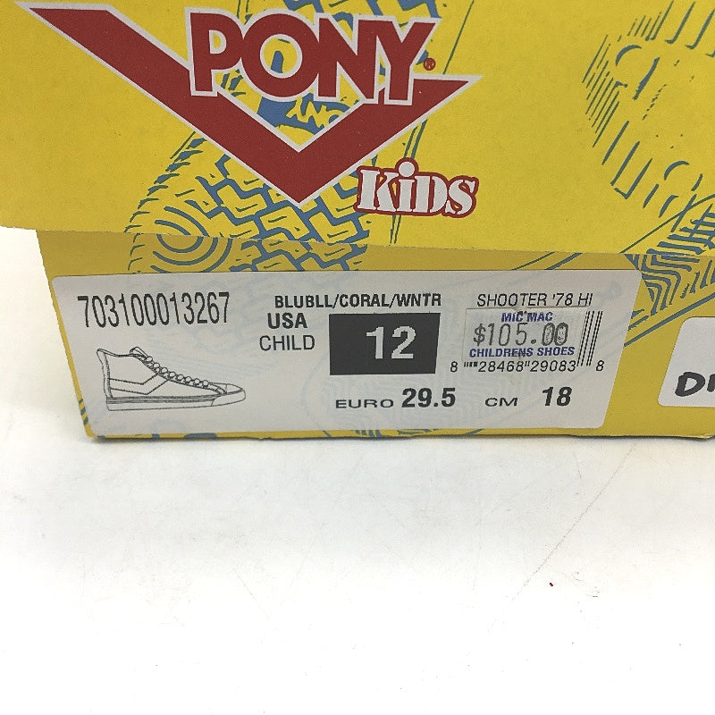 Pony Kids Blue Coral Suede Basketball Sneaker Shoe Size US 12 EUR 29.5 18cm NEW