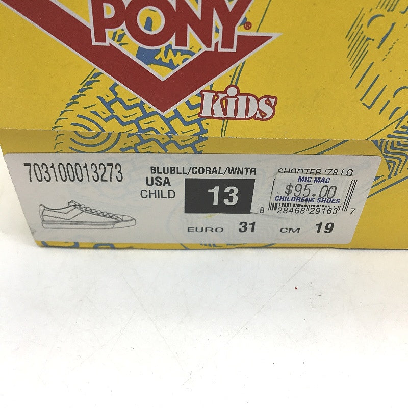 Pony Kids Blue Coral Shooter 78 Low Cut Suede Sneaker Child Sze US 13 EUR 31 NEW