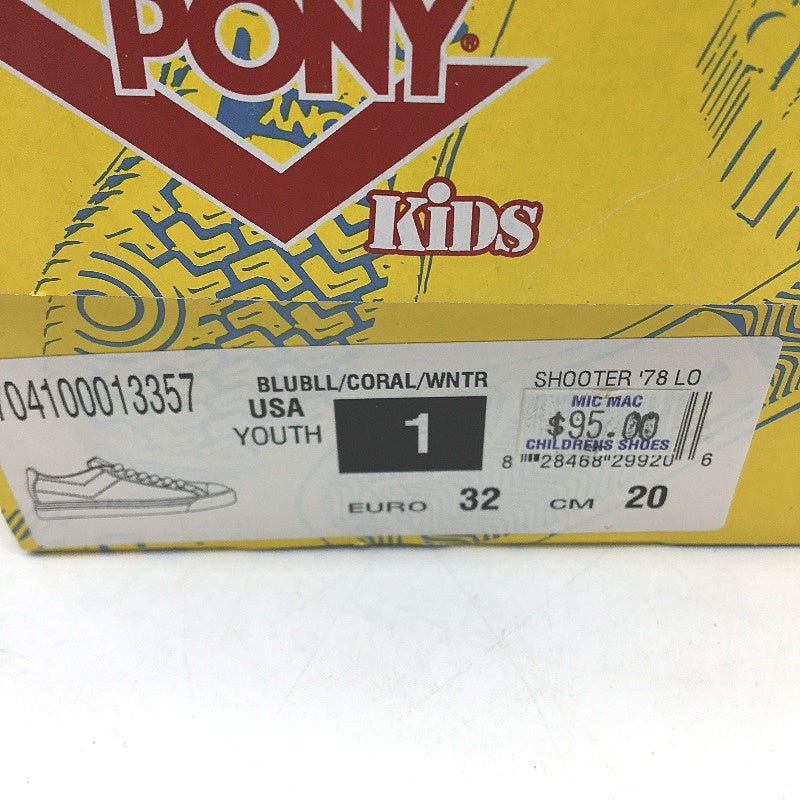 Pony Kids Blue Coral Shooter 78 Low Cut Suede Sneaker Youth Sze US 1 EUR 32 NEW
