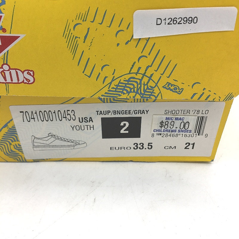 Pony Kids Grey Shooter 78 Low Cut Canvas Sneaker Youth Sze US 2 EUR 33.5 NEW