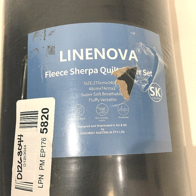Linenova Reversible Fleece Sherpa Black Quilt Cover Set Size Super King NEW